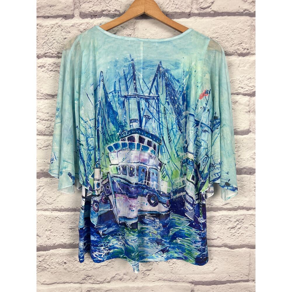Leoma Lovegrove Womens S Nautical Coastal Artsy Resortwear‎ Rhinestone Blouse - Picture 4 of 11